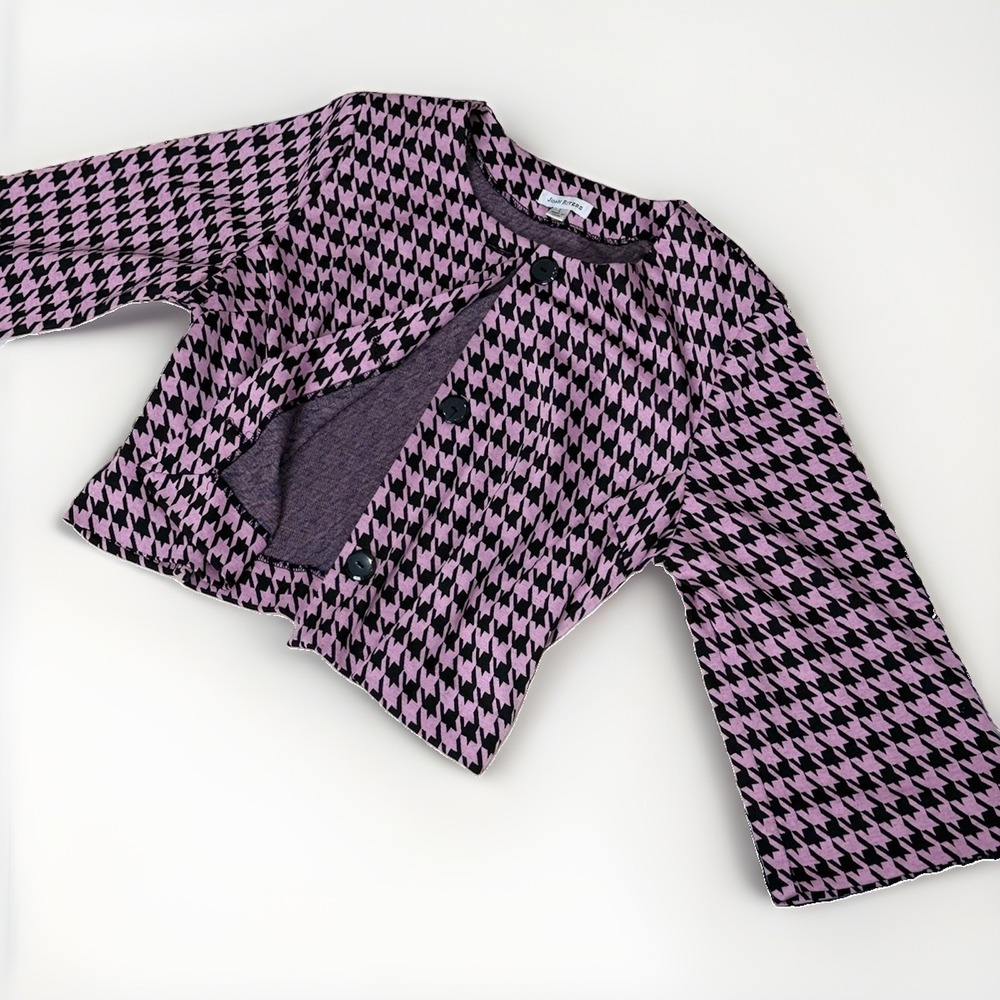 Joan Rivers Vintage Houndstooth Cropped Jacket Cardigan Purple Black Size L